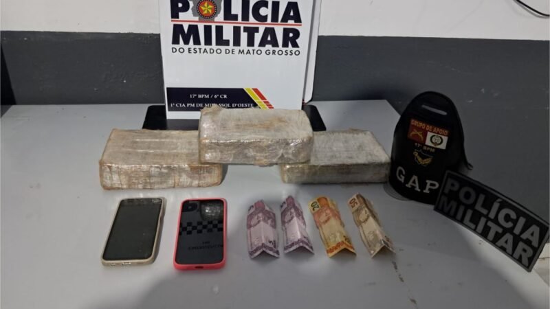 Polícia Militar prende dupla com três quilos de maconha em Mirassol d’Oeste