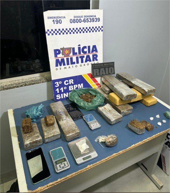 Polícia Militar prende dois faccionados com 10 tabletes e porções de drogas em Sinop