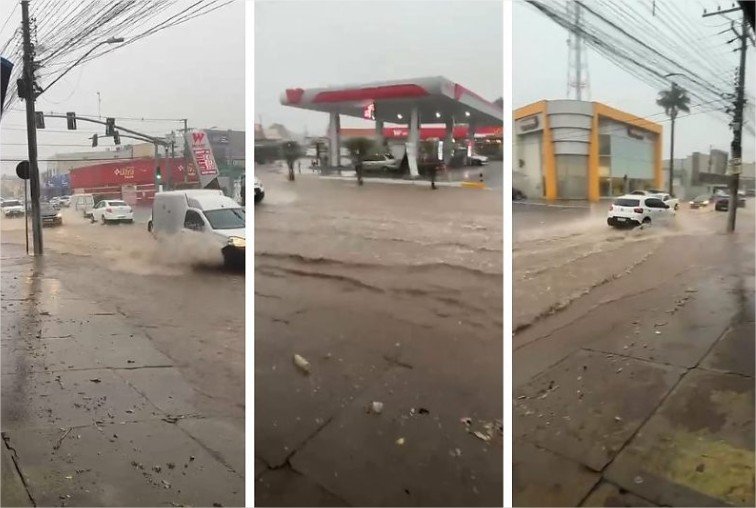 Chuva causa alagamento na Avenida Carmindo de Campos em Cuiabá