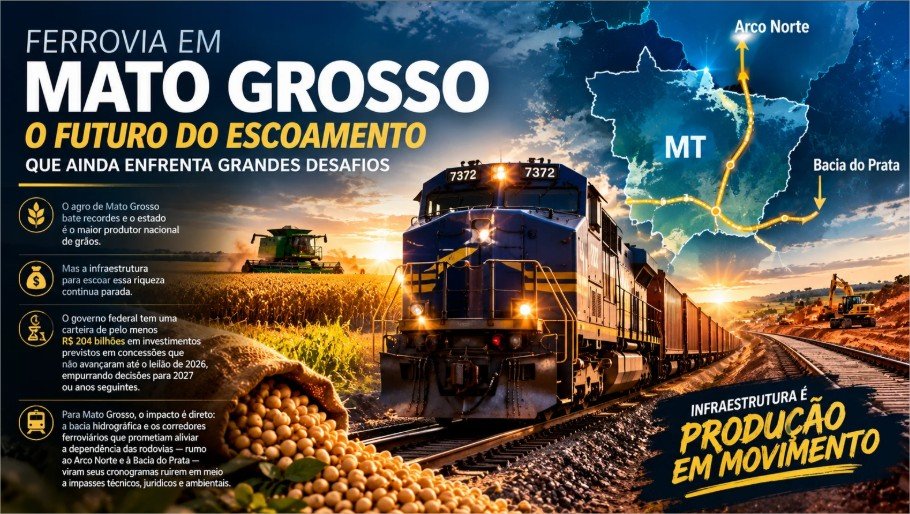 Gargalo Logístico: R$ 204 bilhões em concessões travadas adiam o futuro de ferrovias e hidrovias vitais para Mato Grosso
